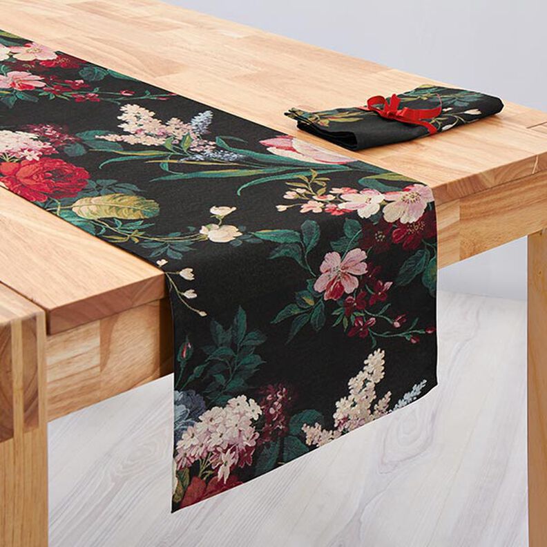 Decostof Gobelin Bloemen-boeket – zwart/karmijnrood,  image number 7
