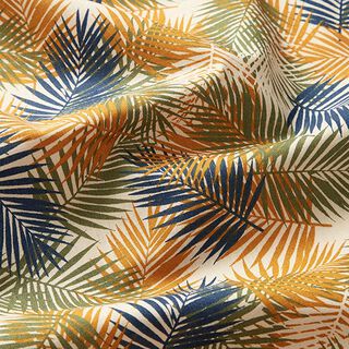 Katoenen stof Cretonne Palmbladeren – lichtbeige/blauw, 