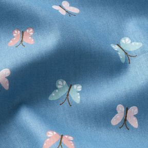 GOTS Katoenpopeline Vlinders – stralend blauw, 