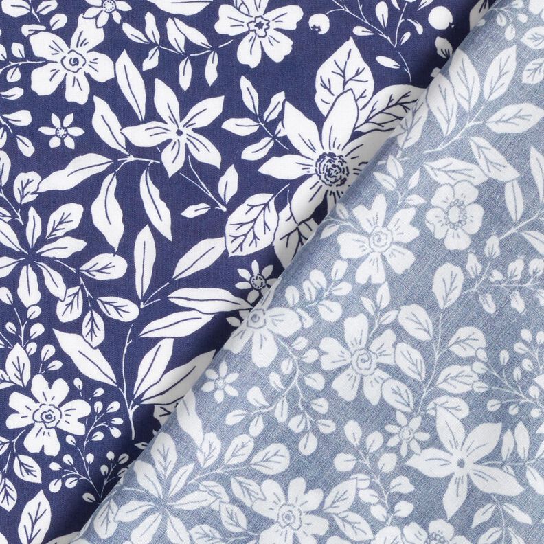 Viscosestof Bloemen en takken – indigo/wit, image number 4