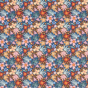 Katoenen stof Popeline Kleine bloesems – indigo/licht oudroze, 