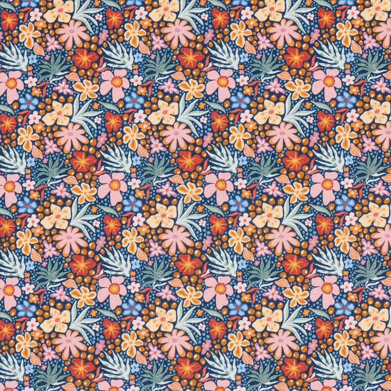 Katoenen stof Popeline Kleine bloesems – indigo/licht oudroze,  image number 1