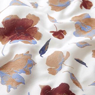 Zijde-viscose-satijn abstracte bladeren – wit, 