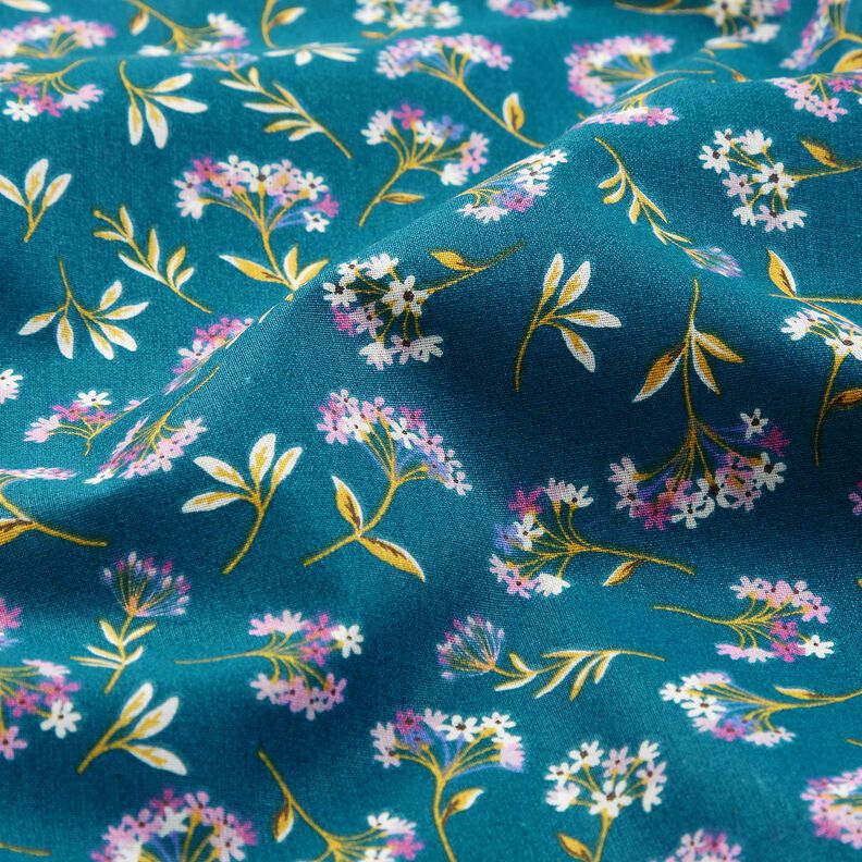 Katoenen stof Cretonne delicate bloemen – oceaanblauw, image number 2