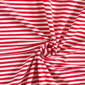 Katoenjersey smalle strepen – rood/wit, 