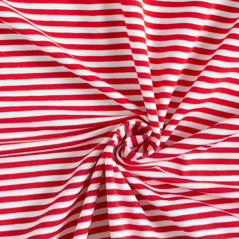 Katoenjersey smalle strepen – rood/wit,  image number 1