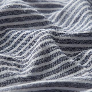 Katoenen stof linnenlook smalle strepen – wit/marineblauw, 