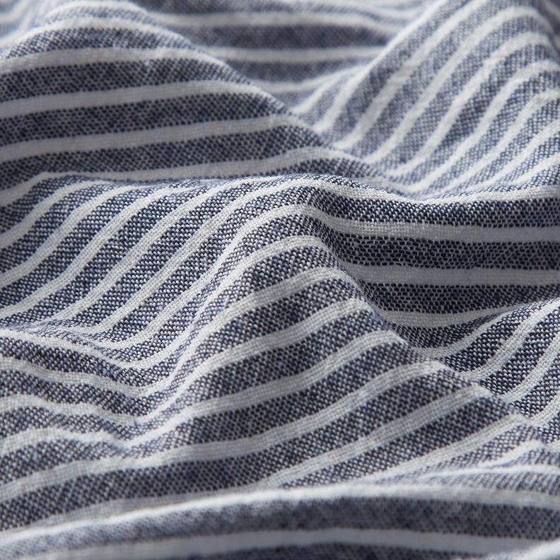 Katoenen stof linnenlook smalle strepen – wit/marineblauw,  image number 2