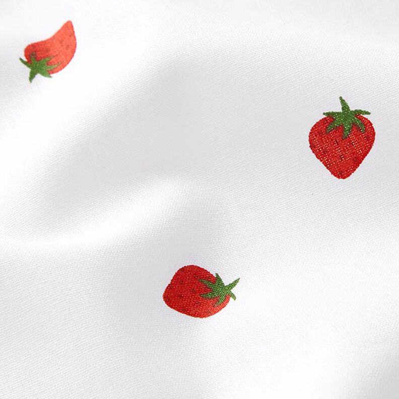 Katoenpopeline Aardbeien – wit,  image number 2