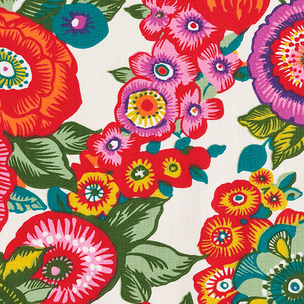 Katoenen stof cretonne  Floraal – rood,  image number 5