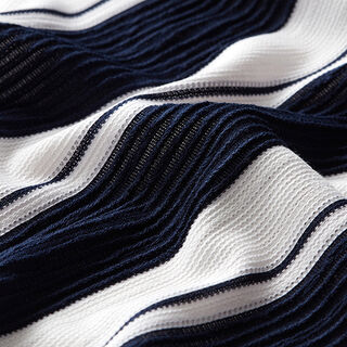 Gebreide tricot afwisselende strepen – marineblauw/wit, 