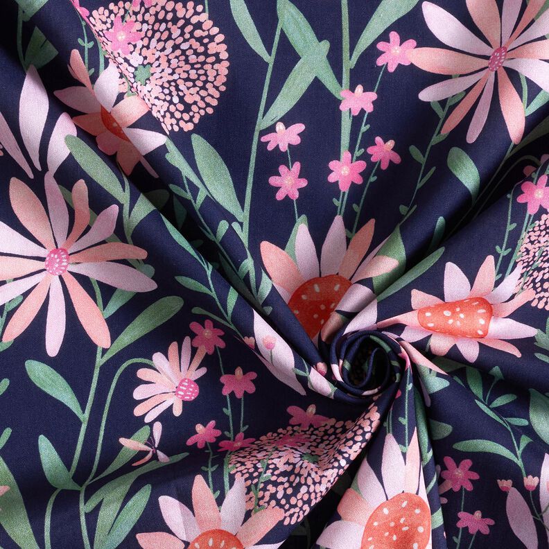 Katoenpopeline grote weidebloemen Digitaal printen | Poppy Fabrics – nachtblauw,  image number 3