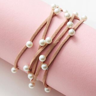 Imitatieleren band met parels [ 3 mm ] – roos, 