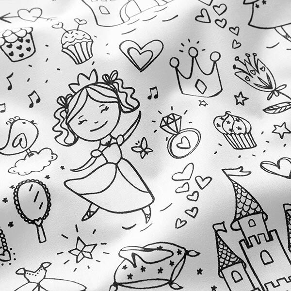 Stof om te verven Popeline kleine prinsessen – wit/zwart, image number 2