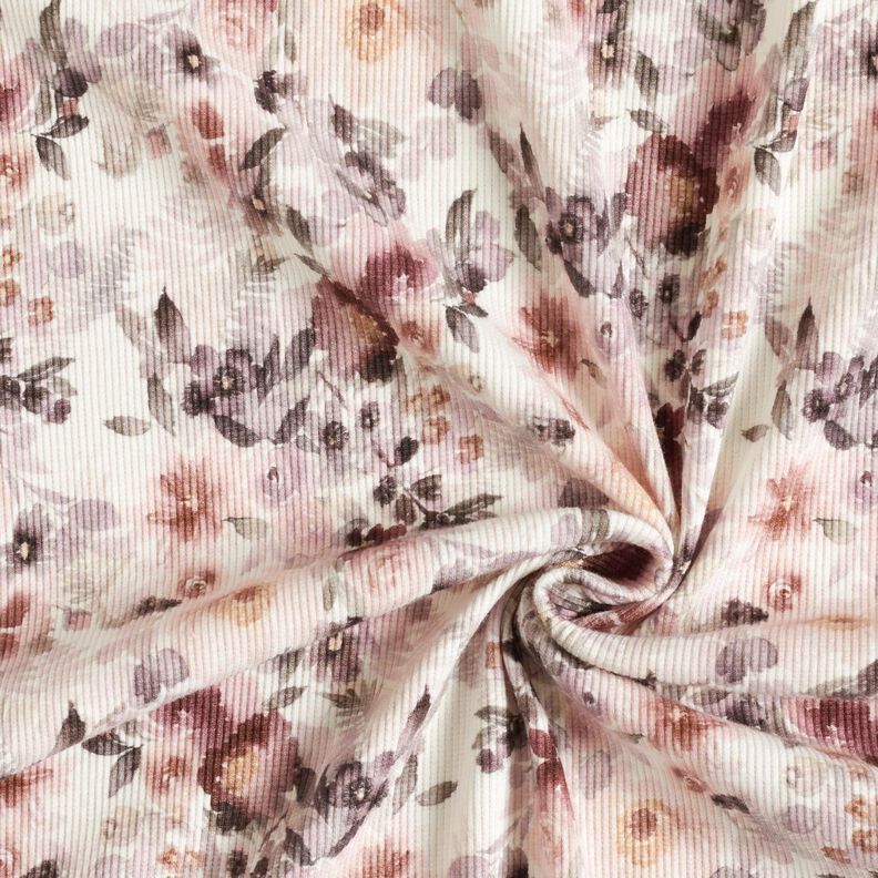 Ribjersey romantische bloemen Digitaal printen – ecru,  image number 3