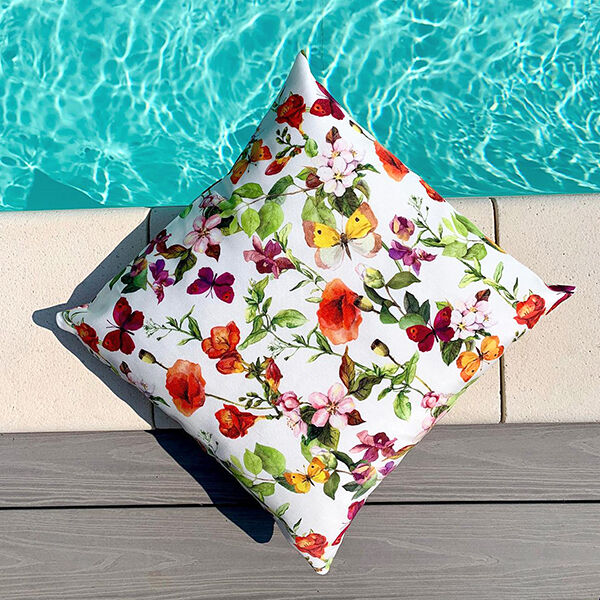 Outdoorstof Canvas Bloesems en vlinders – wit/lila,  image number 6