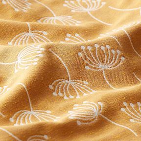 Meubelstof jacquard paardenbloemen – mosterd, 