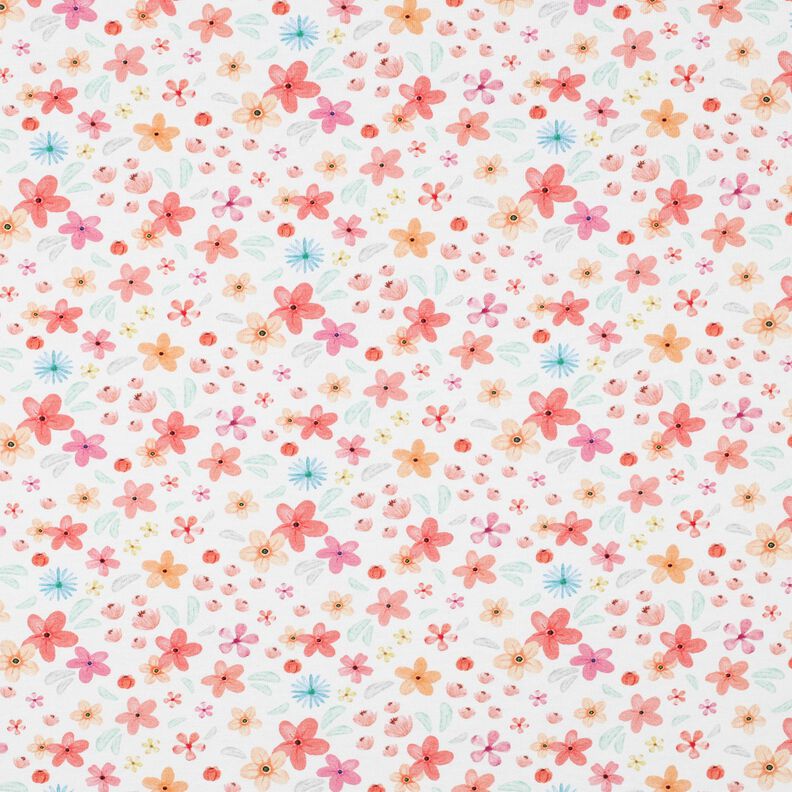 GOTS Katoenjersey kleurrijke bloemen Digitaal printen | Poppy Fabrics – wit/perzik,  image number 1