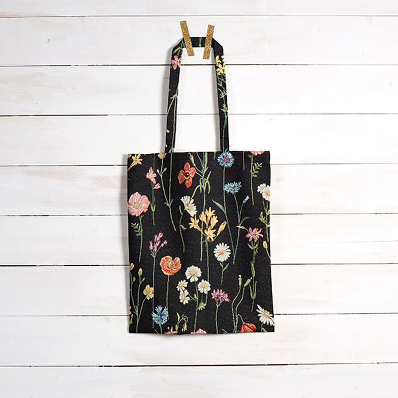 Decostof Gobelin Wilde bloemen – zwart/roos,  image number 7