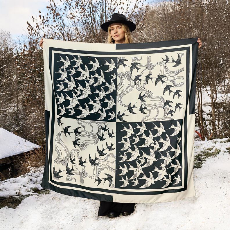 Satijnen paneel zwaluwen | Katia Fabrics – anthraciet/creme,  image number 5