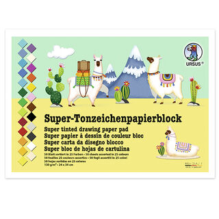 Super blok gekleurd tekenpapier  24cm x 34cm [130g/m²], 50 Blad, 
