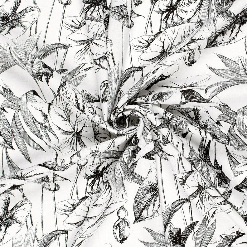 Viscose-linnen-mix Tropische planten – ecru/zwart,  image number 3