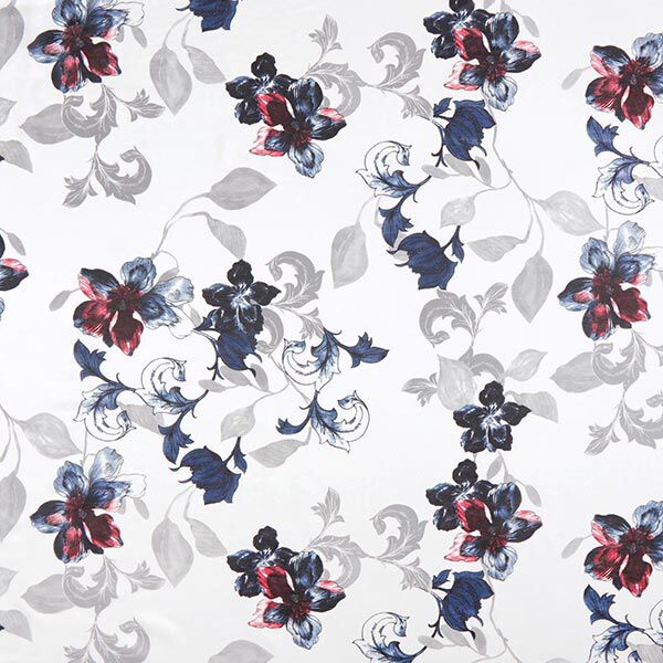 Zijde-viscose-satijn ornamentale bloemen – wit, image number 1