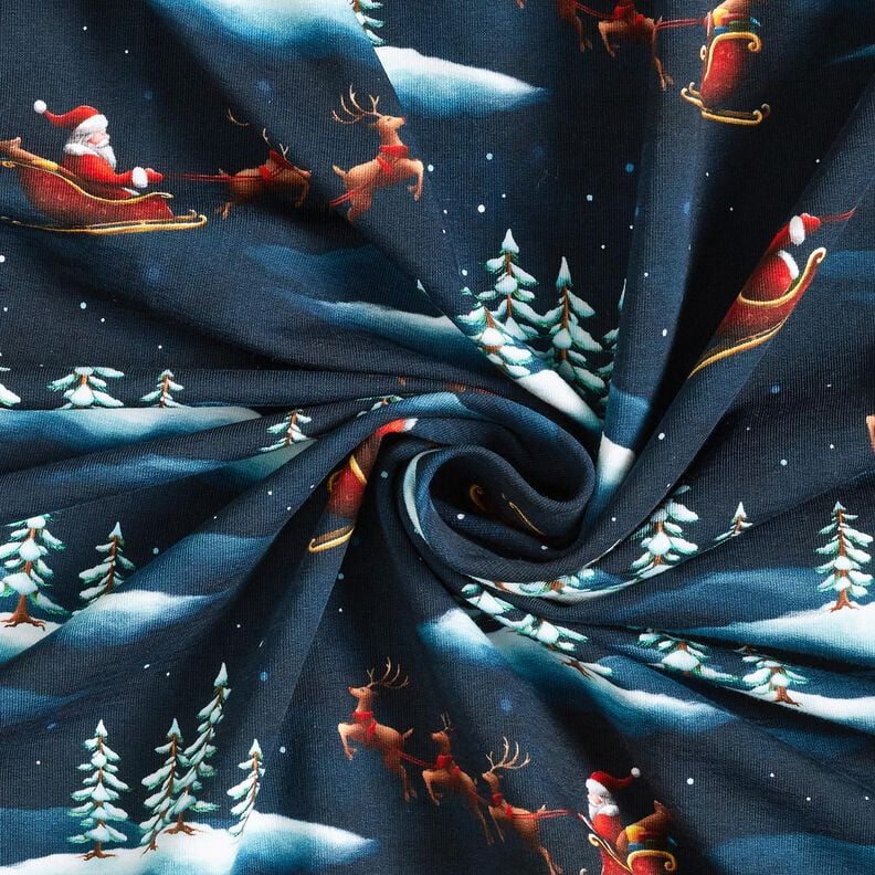 French Terry sommersweat De Kerstman komt eraan | Glitzerpüppi – nachtblauw/chili, image number 3