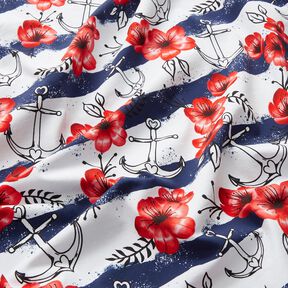 Katoenjersey Bloemen & anker strepen | Glitzerpüppi – wit/chili, 