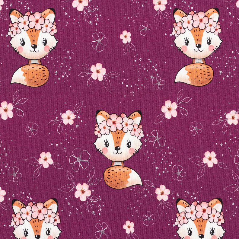Katoenjersey Vos met bloemen | Glitzerpüppi – druif/perzik sinaasappel,  image number 1