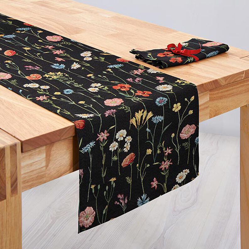 Decostof Gobelin Wilde bloemen – zwart/roos,  image number 6