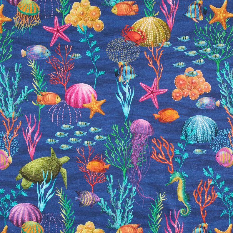 Decostof Half panama kleurrijke onderwaterwereld – marineblauw/turkoois, image number 1