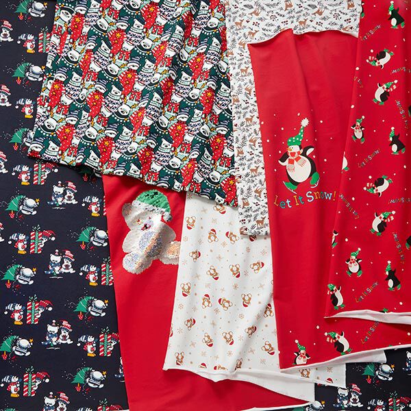 Panel French Terry sommersweat Kerst teddybeer – ecru/rood, image number 6
