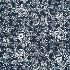 Viscose-linnen-mix getekende bloemen – nachtblauw/wit, 