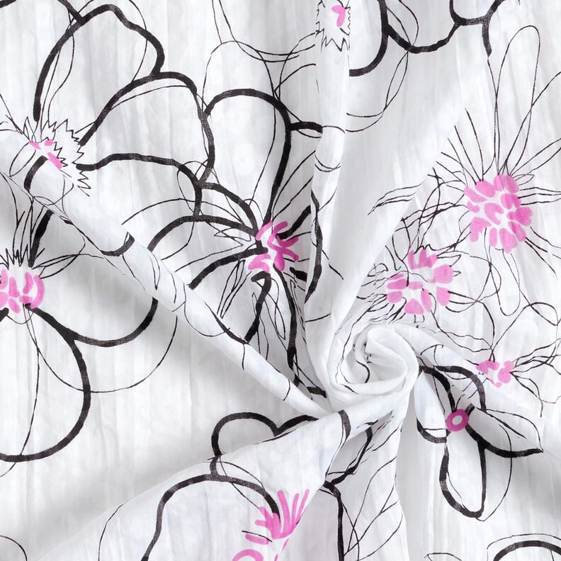 Gekreukt voile bloemen en luipaardpatroon – wit/zwart,  image number 3