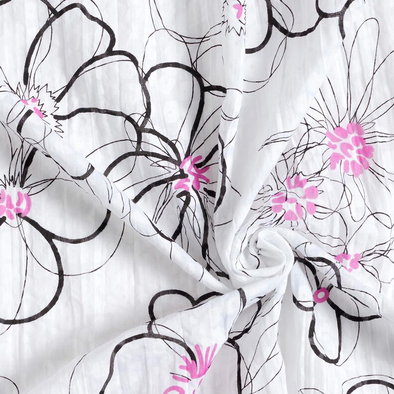 Gekreukt voile bloemen en luipaardpatroon – wit/zwart, image number 3