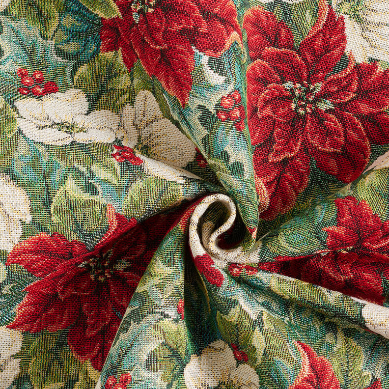 Decostof Gobelin Tweekleurige kerststerren – lichtbeige/rood,  image number 3