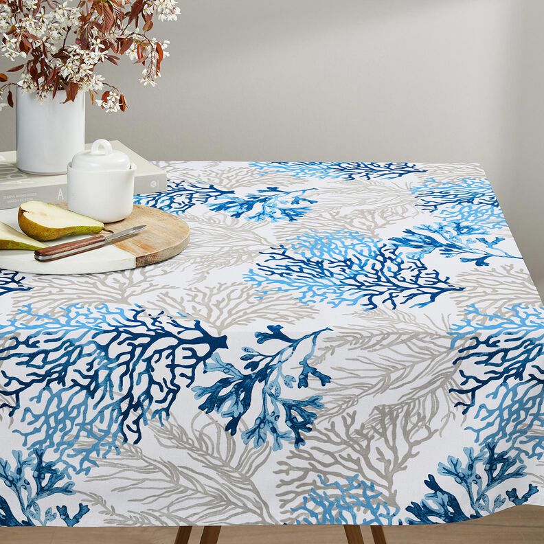 Katoenen stof Cretonne grote koralen – wit/blauw, image number 6