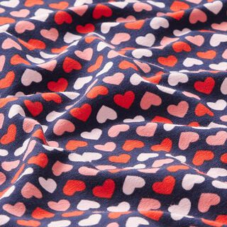 GOTS Katoenjersey Kleine harten – marineblauw/rood, 