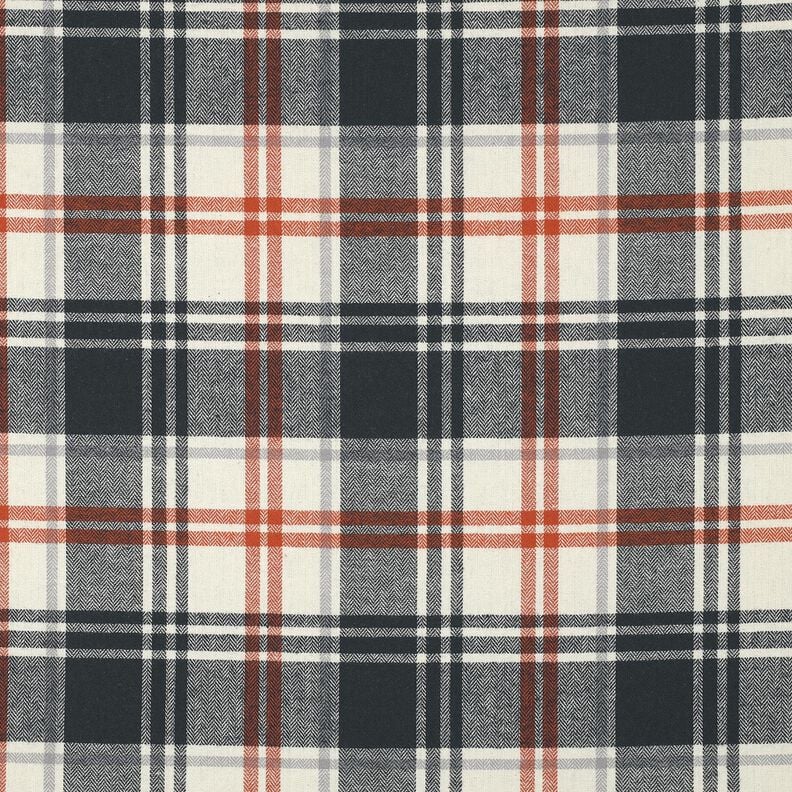 Katoenflanel Geruit met visgraatpatroon – zwart blauw/creme, image number 1