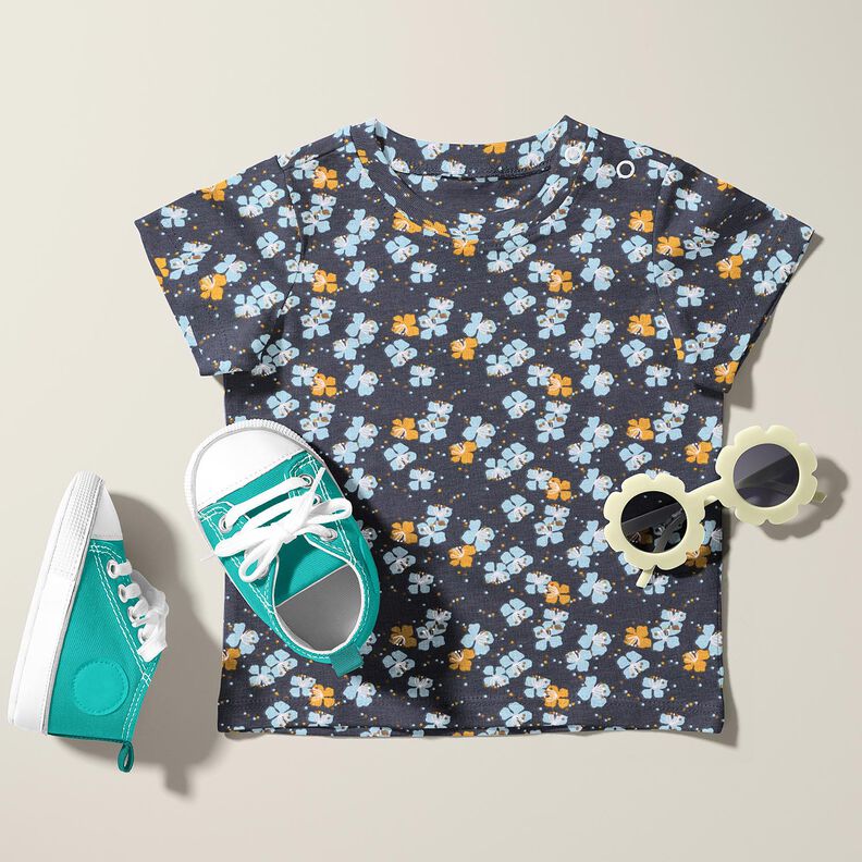 Katoenjersey Schattige bloemetjes – zwart blauw,  image number 5