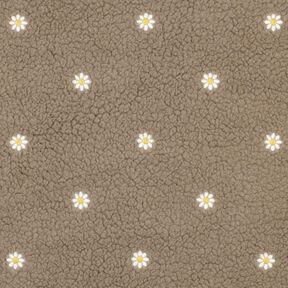 Teddy pluche Geborduurde bloempjes | Poppy Fabrics – donkertaupe, 