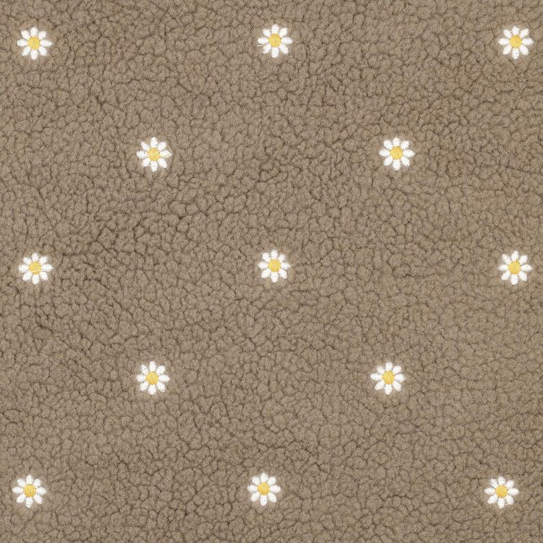 Teddy pluche Geborduurde bloempjes | Poppy Fabrics – donkertaupe,  image number 1