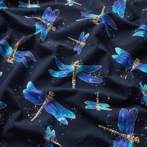 Katoenjersey Libellen | Glitzerpüppi – nachtblauw/licht turkoois, 