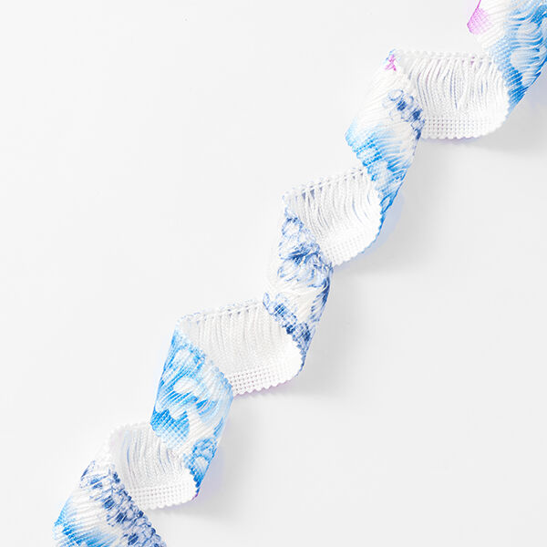 Franjeband Bloemen [30 mm] – wit/blauw,  image number 1