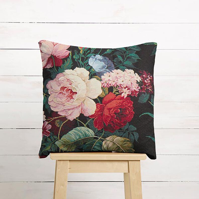 Decostof Gobelin Bloemen-boeket – zwart/karmijnrood,  image number 6
