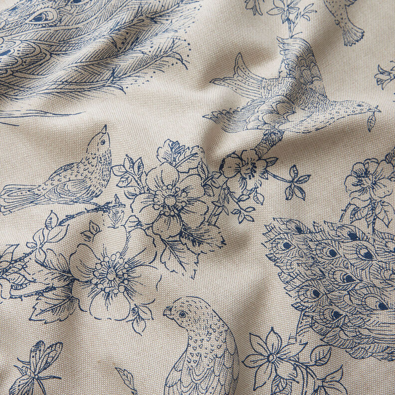 Decostof Half panama romantische pauwen – natuur/blauw,  image number 2