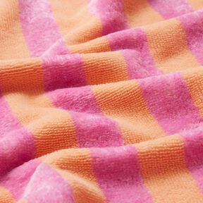 Badstof Bamboe Blokstrepen – lichtoranje/pink, 
