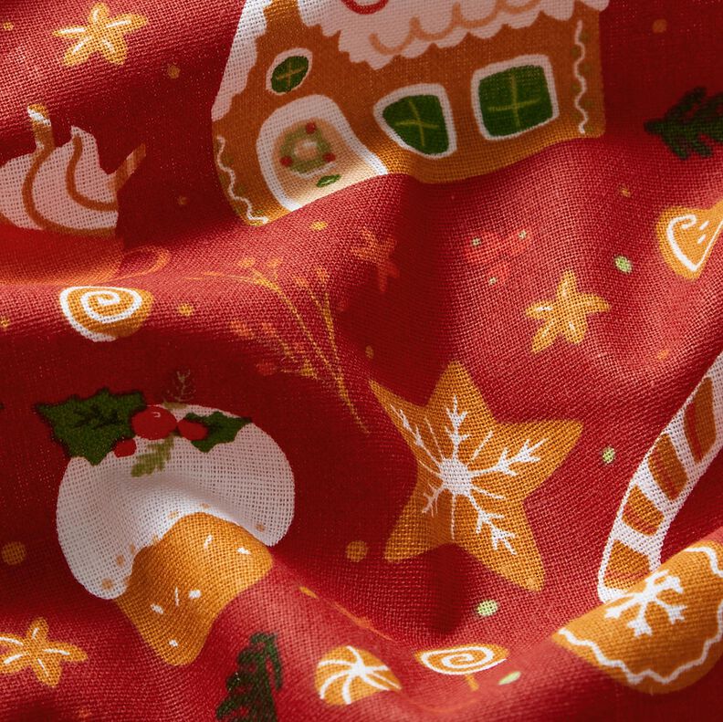 Katoenen stof Popeline Peperkoeken – karmijnrood/mosterd,  image number 2