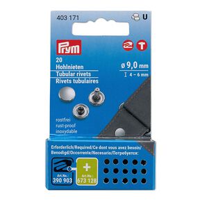 Holle klinknagels 4-6mm klembereik [20 stuks | Ø 9 mm] | Prym – zilver metalen, 